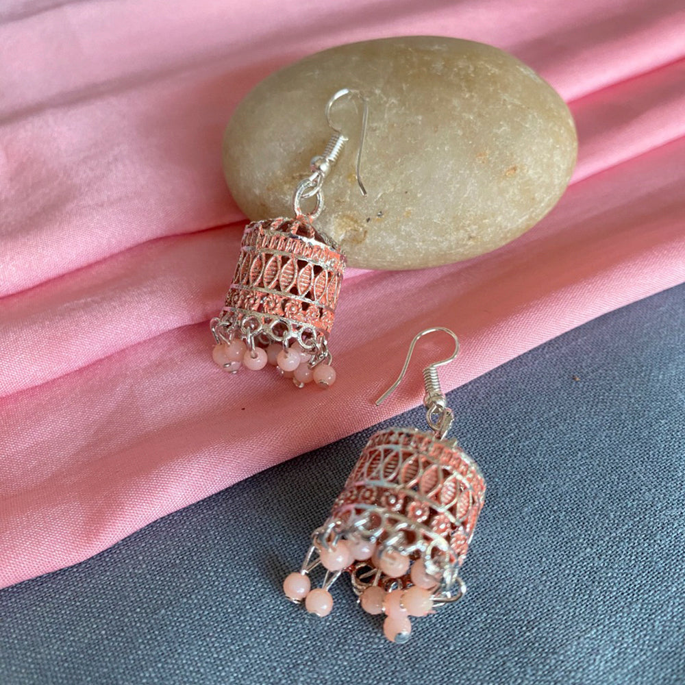 Mahavir Silver Plated Meenakari Jhumki Earrings