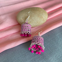 Mahavir Silver Plated Meenakari Jhumki Earrings