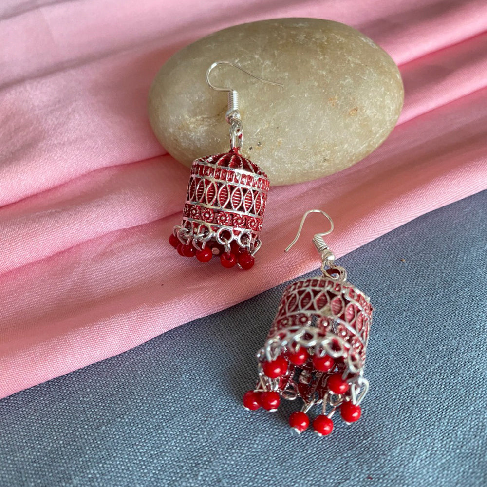 Mahavir Silver Plated Meenakari Jhumki Earrings