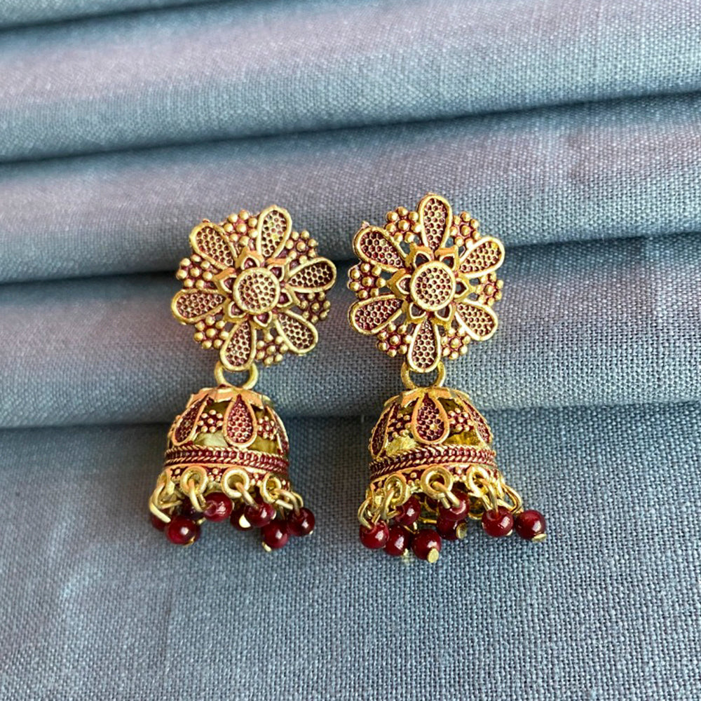 Mahavir Gold Plated Meenakari Jhumki Earrings