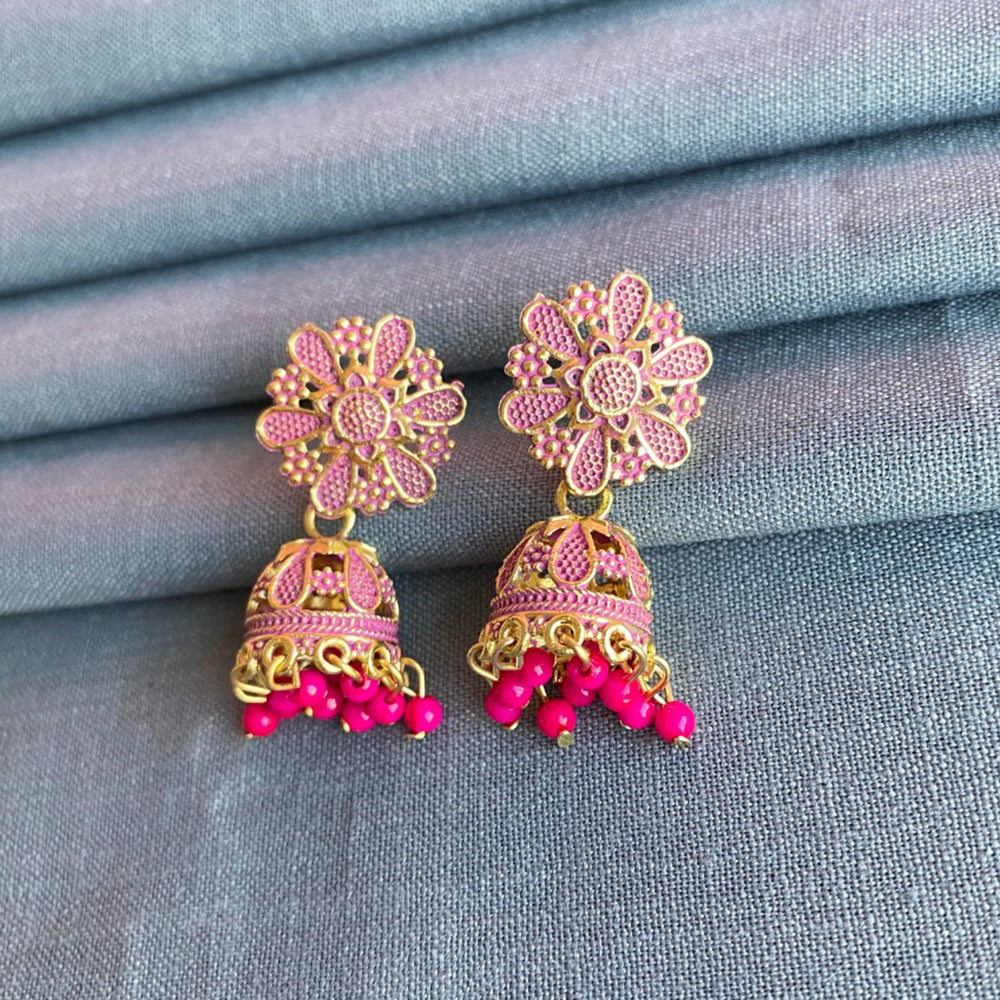 Mahavir Gold Plated Meenakari Jhumki Earrings