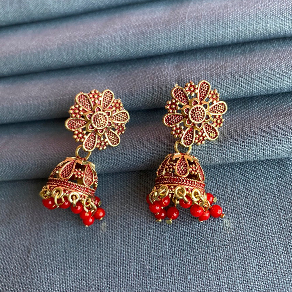 Mahavir Gold Plated Meenakari Jhumki Earrings