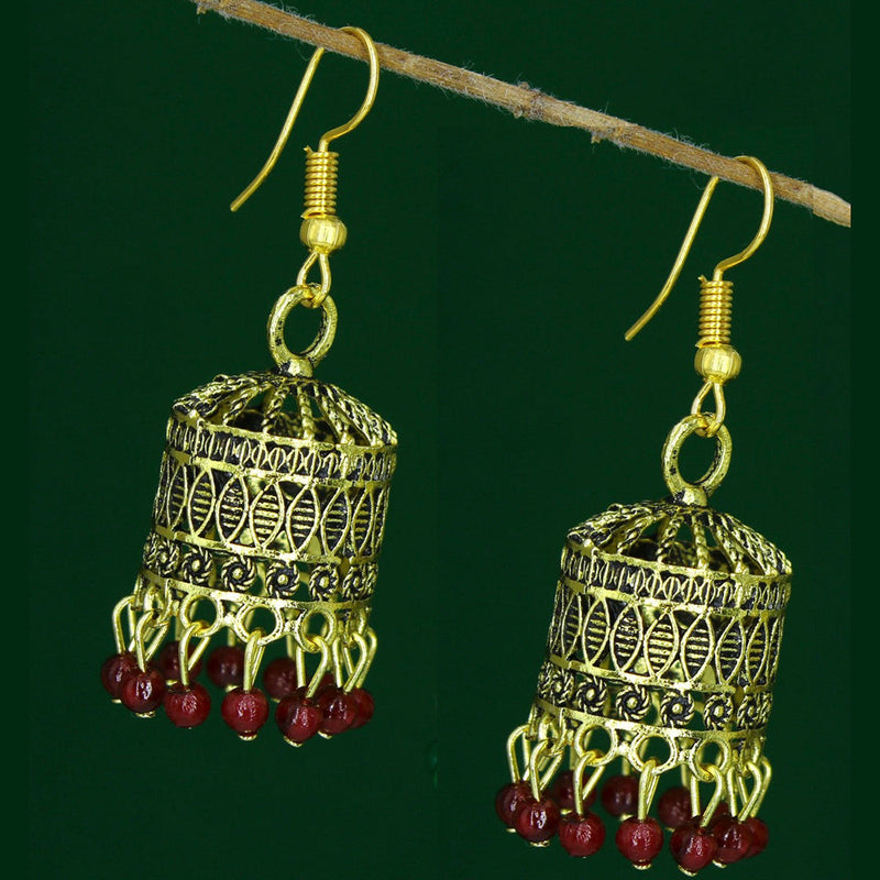 Mahavir Antique Gold Plated Jhumki Earrings 