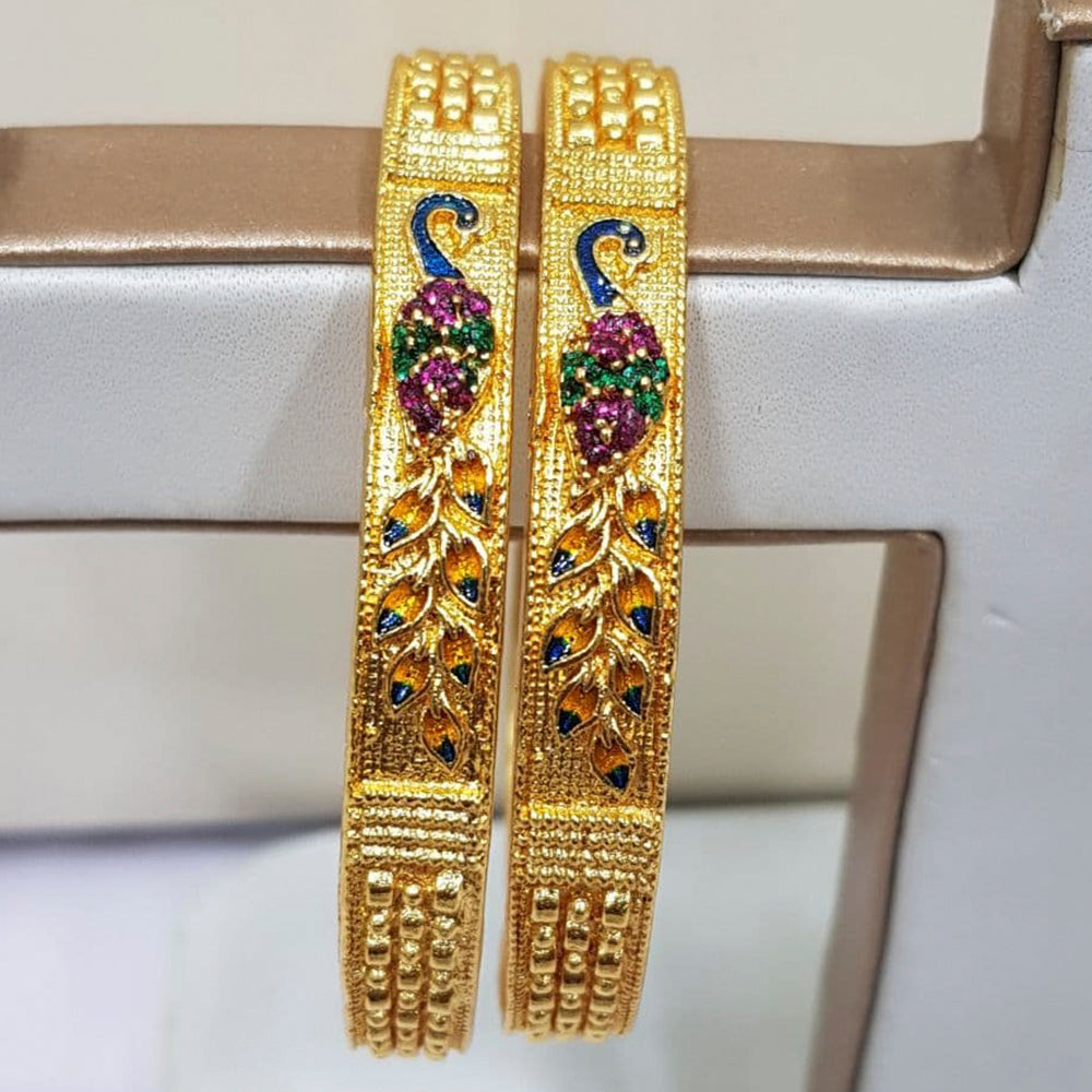 Raiyaraj Gold Plated Pack Of 3 Peacock Bangle Set