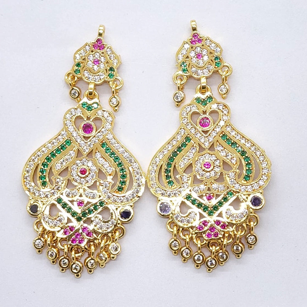 Raiyaraj Gold Plated American Diamond Micro Plating Pack of 3 Dangler Designer Earrings