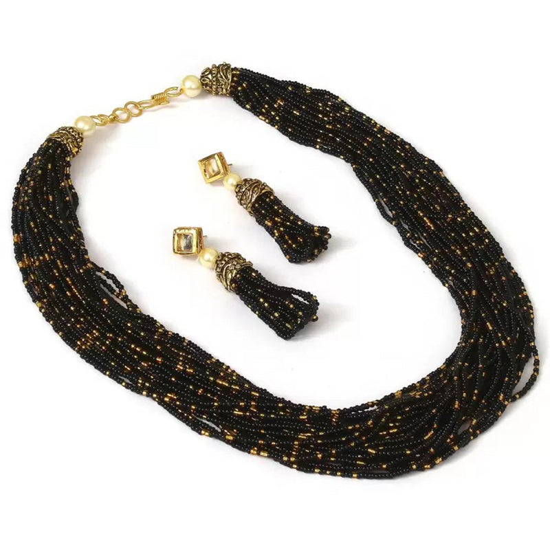 Beadsnfashion Glass Seed Beads Beaded Multilayer Necklace Set Black