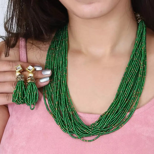 Glass Seed Beads Beaded Multilayer Necklace Set Green