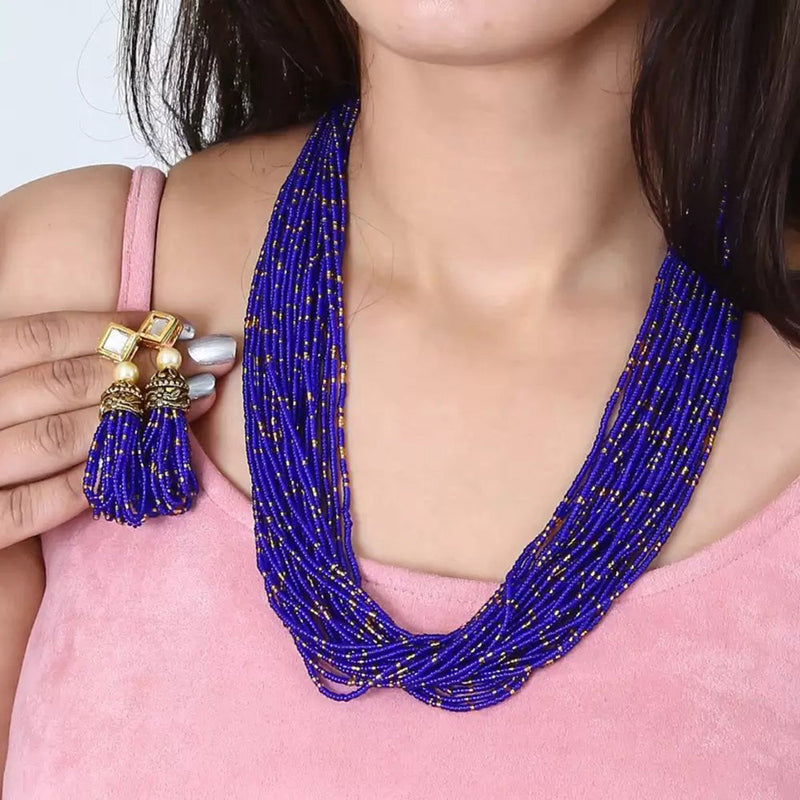 Beadsnfashion Glass Seed Beads Beaded Multilayer Necklace Set Blue