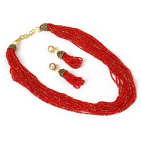 Beadsnfashion Glass Seed Beads Beaded Multilayer Necklace Set Red