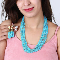 Beadsnfashion Glass Seed Beads Beaded Multilayer Necklace Set Sky Blue