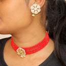 Beadsnfashion Glass Crystal Beaded Kundan Choker Set Red