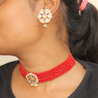 Beadsnfashion Glass Crystal Beaded Kundan Choker Set Maroon