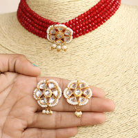 Beadsnfashion Glass Crystal Beaded Kundan Choker Set Maroon