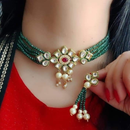 Beadsnfashion Glass Crystal Beaded Kundan Choker Set Green