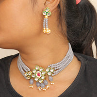 Beadsnfashion Glass Crystal Beaded Kundan Choker Set Grey