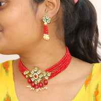 Beadsnfashion Glass Crystal Beaded Kundan Choker Set Maroon