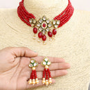 Beadsnfashion Glass Crystal Beaded Kundan Choker Set Maroon