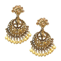 Shreeji Brown Stone And Kundan Gold Plated Dangler Earrings