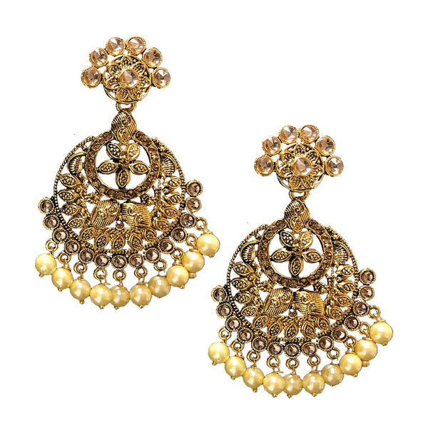 Shreeji Brown Stone And Kundan Gold Plated Dangler Earrings