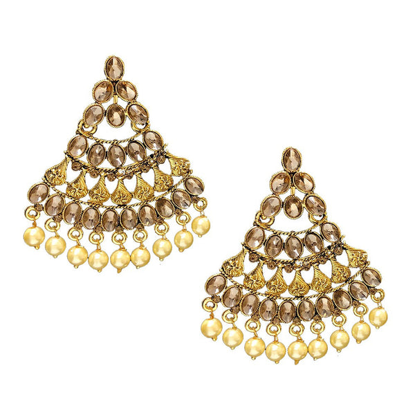 Shreeji Brown Kundan Gold Plated Dangler Earrings