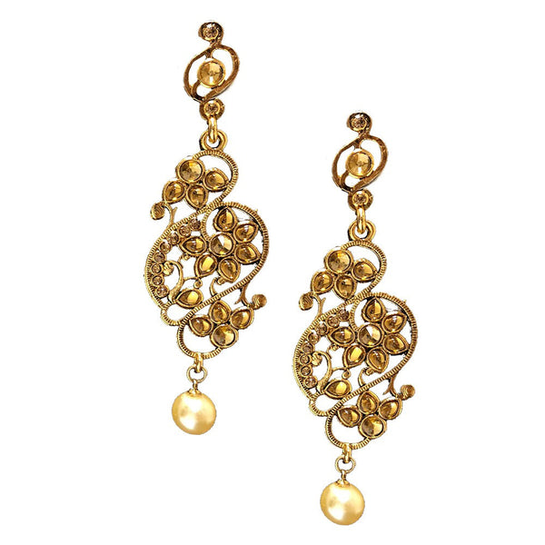 Shreeji Brown Stone Gold Plated Dangler Earrings