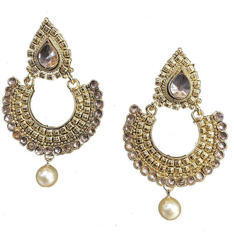 Shreeji Brown Kundan Gold Plated Dangler Earrings - SE_653
