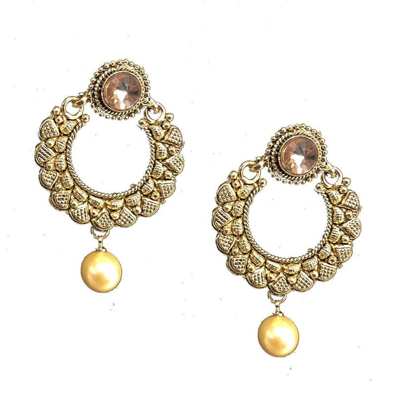 Shreeji Brown Kundan Gold Plated Dangler Earrings - SE_655