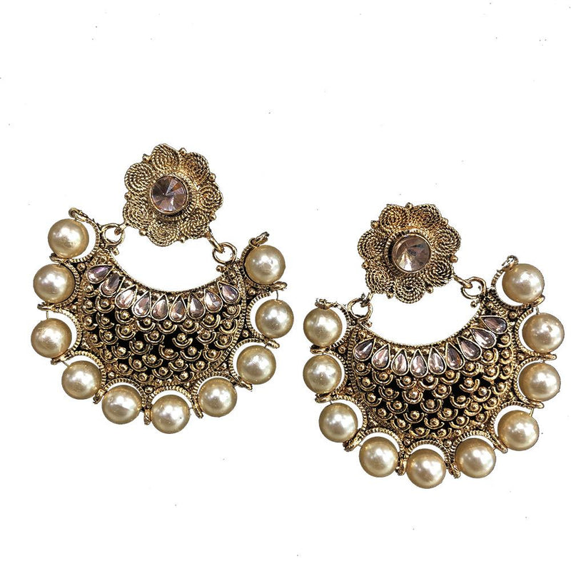 Shreeji Brown Kundan Gold Plated Dangler Earrings - SE_664