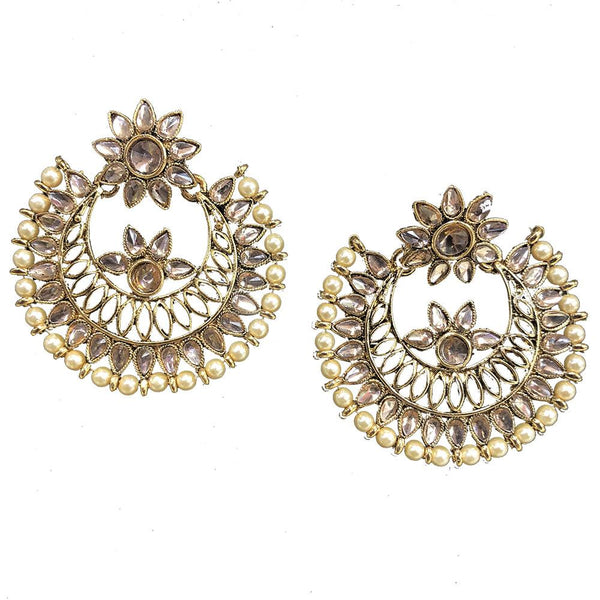 Shreeji Brown Kundan Gold Plated Dangler Earrings - SE_665