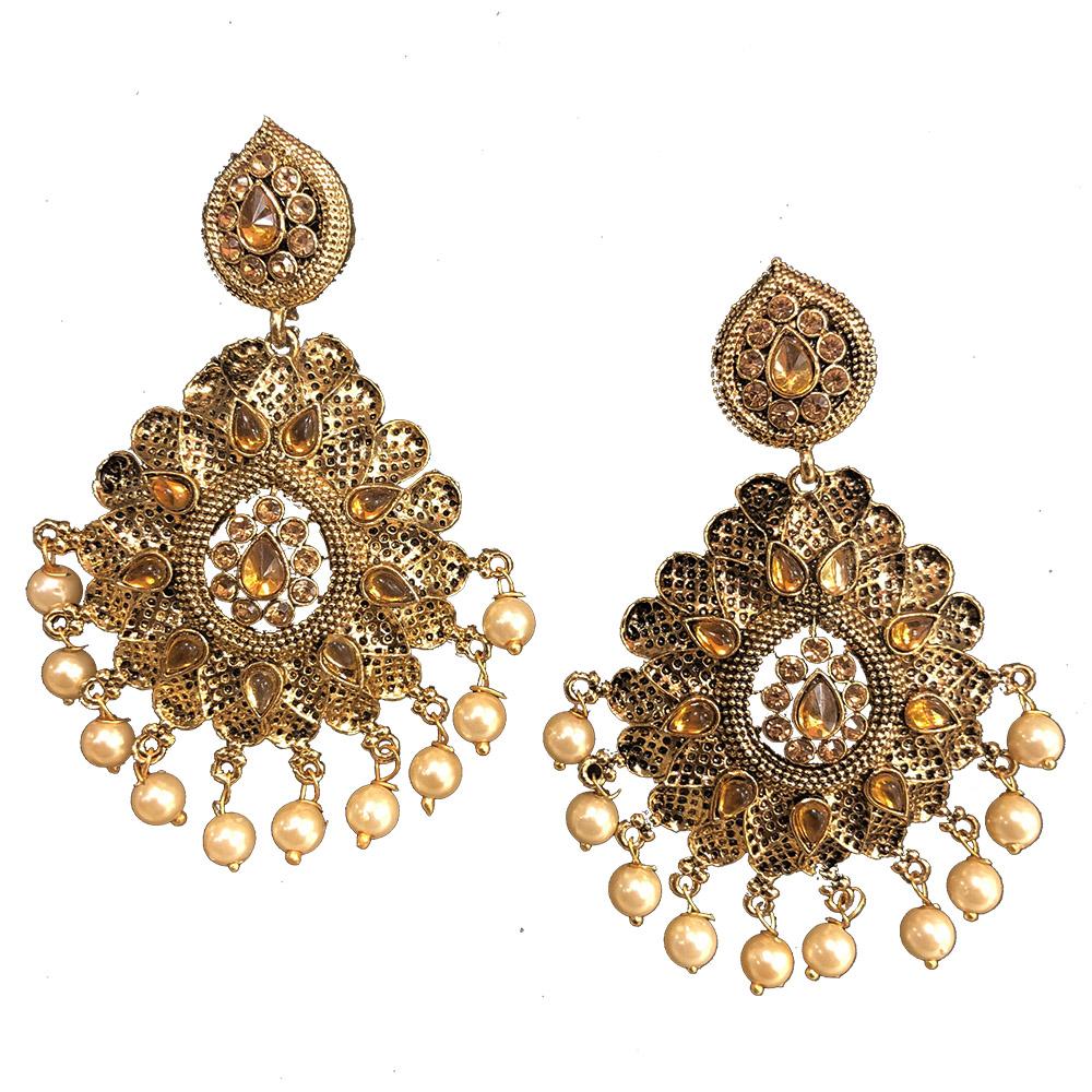 Shreeji Brown Austrian Stone Gold Plated Dangler Earrings - SE_670