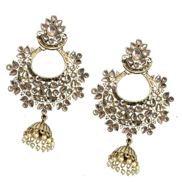Shreeji Brown Kundan Gold Plated Dangler Earrings - SE_671