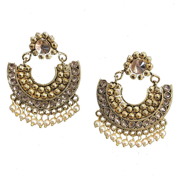 Shreeji Brown Kundan Gold Plated Dangler Earrings - SE_717