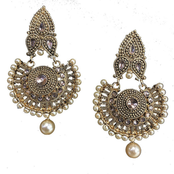 Shreeji Brown Kundan Gold Plated Dangler Earrings - SE_718