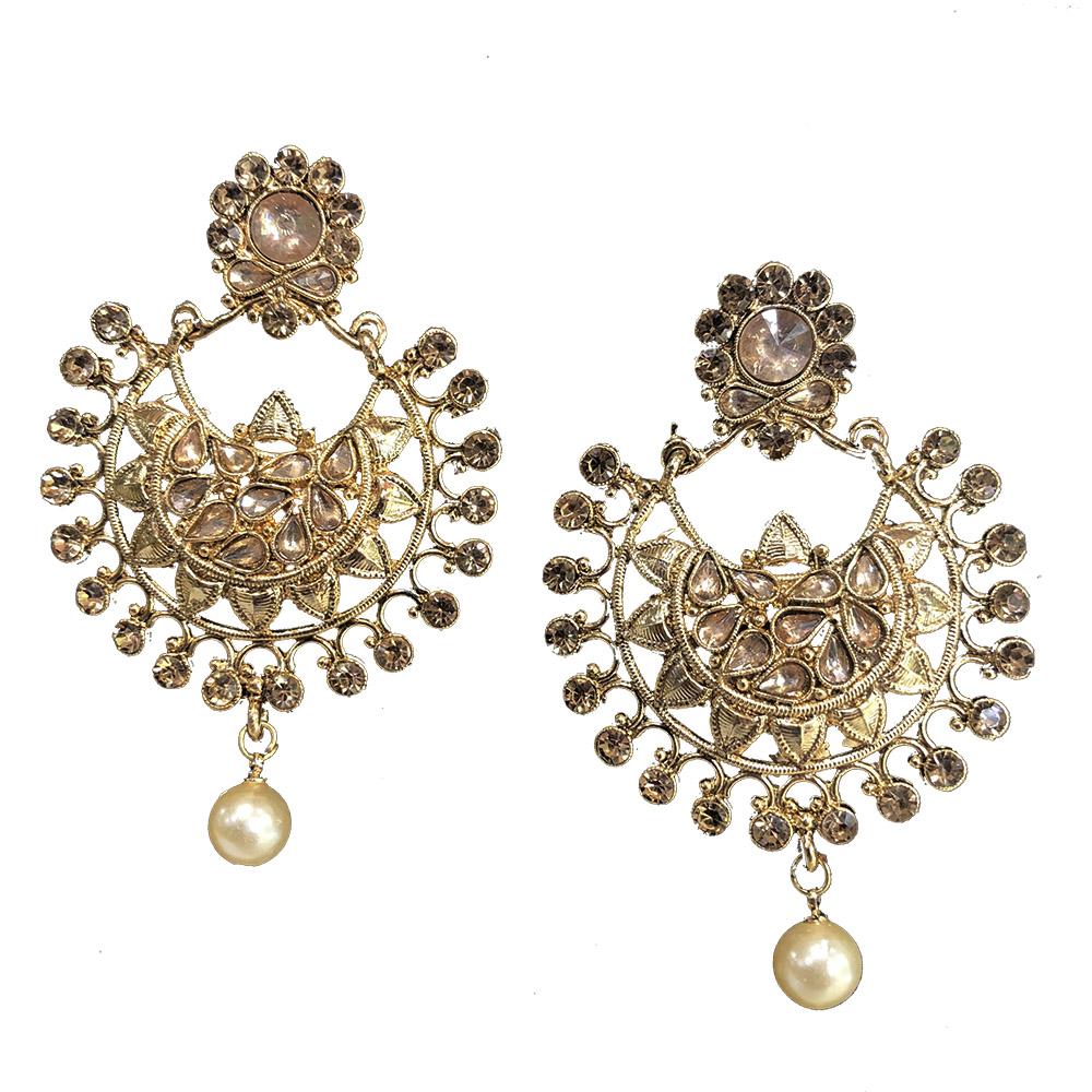 Shreeji Brown Austrian Stone Gold Plated Dangler Earrings - SE_733