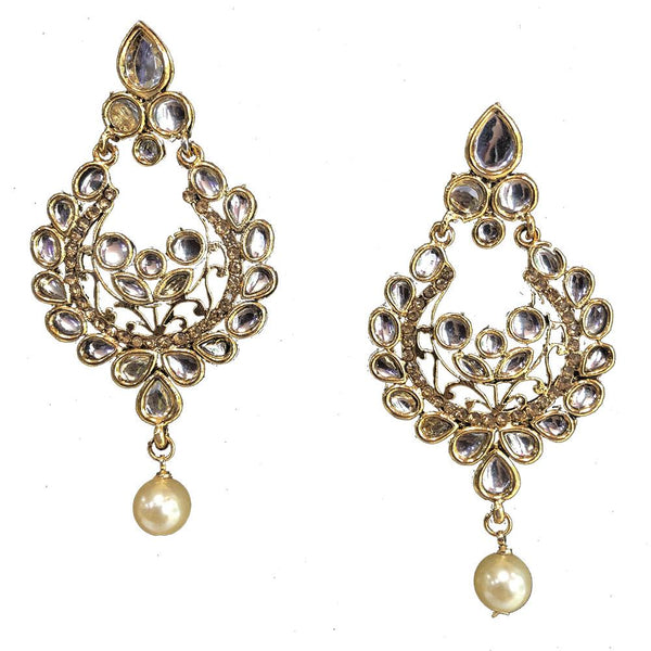 Shreeji Brown Kundan Gold Plated Dangler Earrings - SE_740