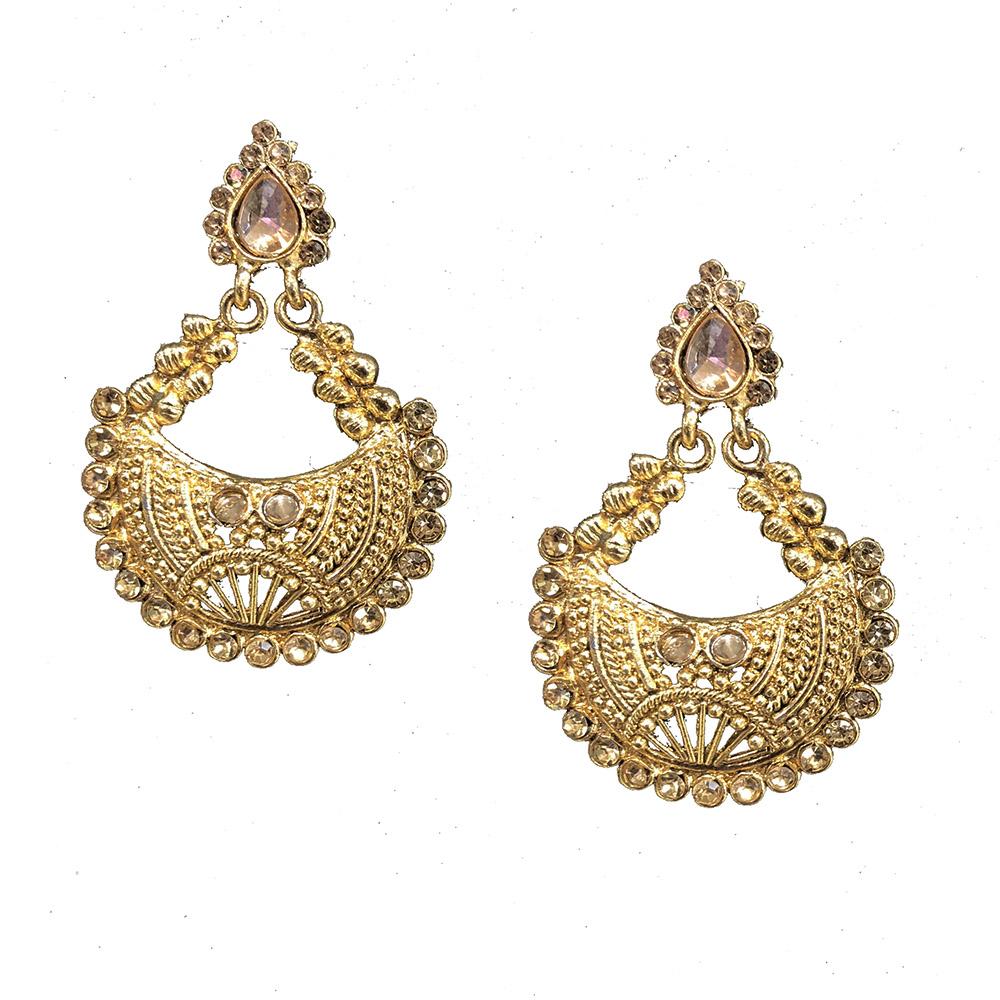 Shreeji Brown Austrian Stone Gold Plated Dangler Earrings - SE_744