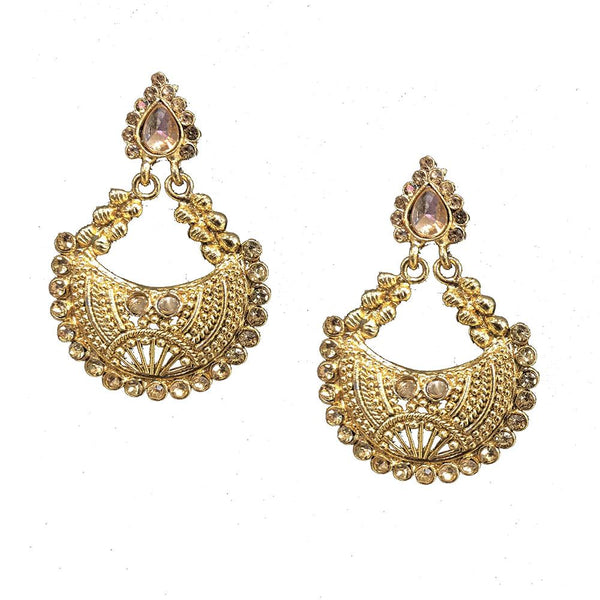Shreeji Brown Austrian Stone Gold Plated Dangler Earrings - SE_744