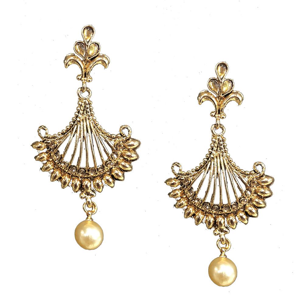 Shreeji Brown Austrian Stone Gold Plated Dangler Earrings - SE_747