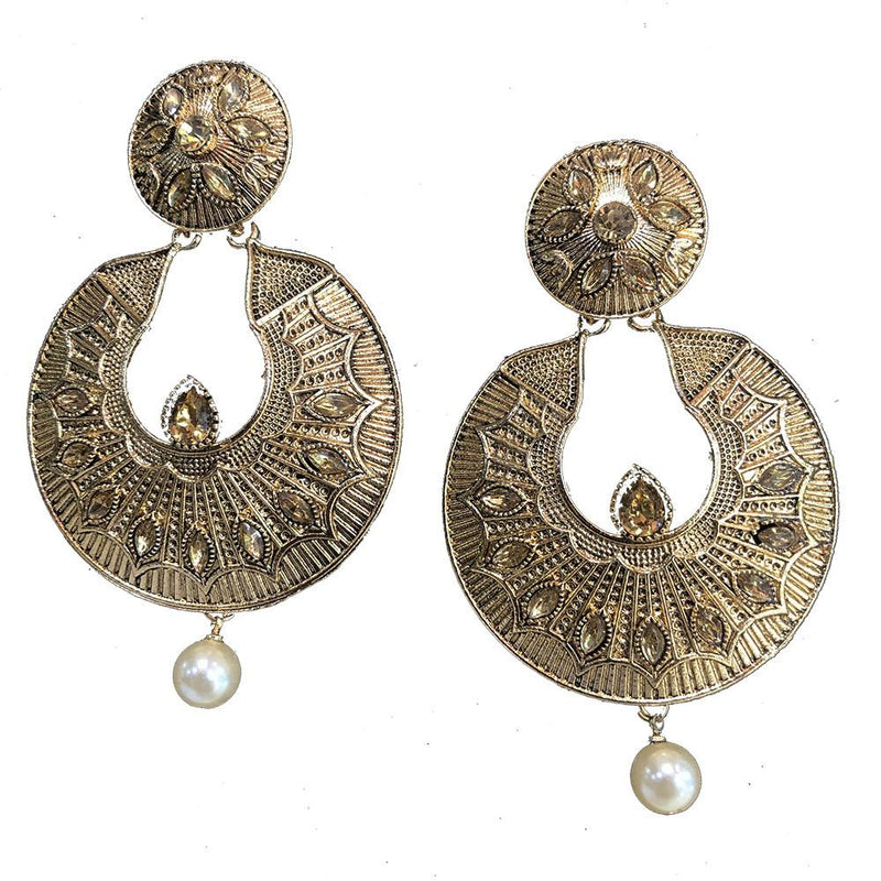 Shreeji Brown Kundan Gold Plated Dangler Earrings - SE_777