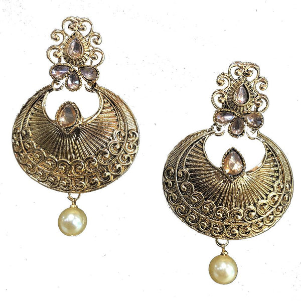 Shreeji Brown Kundan Gold Plated Dangler Earrings - SE_781