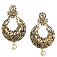 Shreeji Brown Kundan Gold Plated Dangler Earrings - SE_784