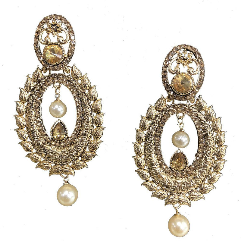 Shreeji Brown Kundan Gold Plated Dangler Earrings - SE_786