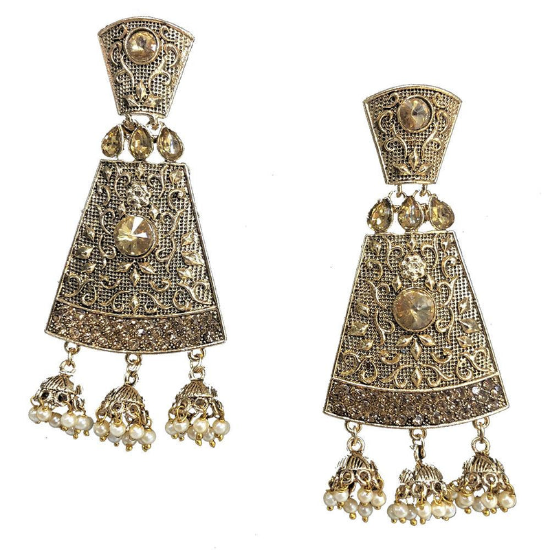 Shreeji Brown Austrian Stone Gold Plated Dangler Earrings - SE_794