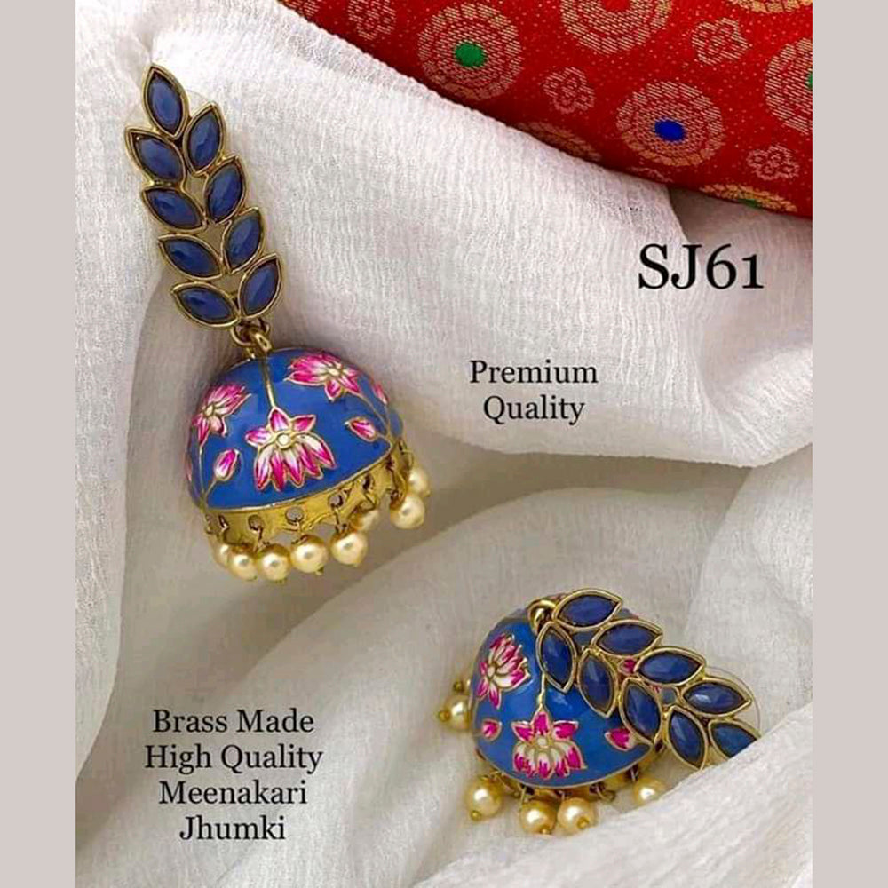 Sai Fashion Gold Plated Kundan Pota Stone & Meenakari Jhumki Earrings