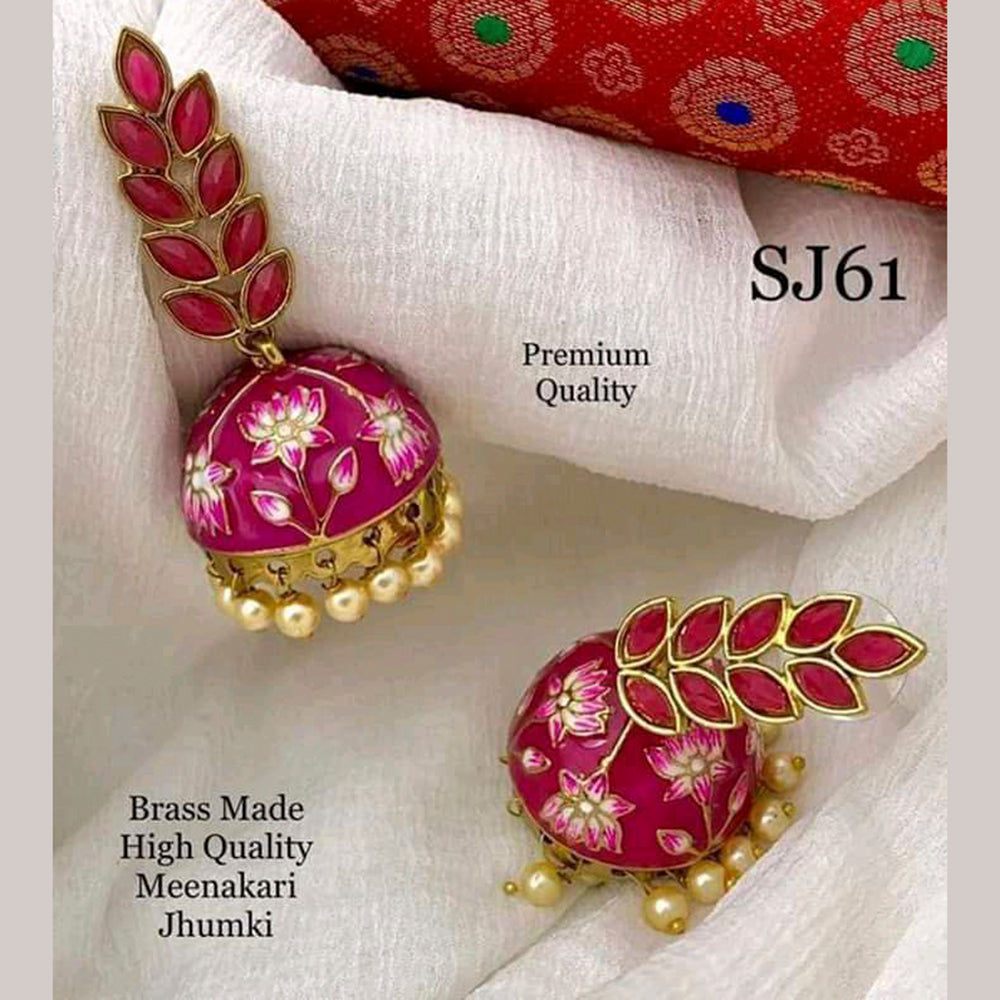 Sai Fashion Gold Plated Kundan Pota Stone & Meenakari Jhumki Earrings