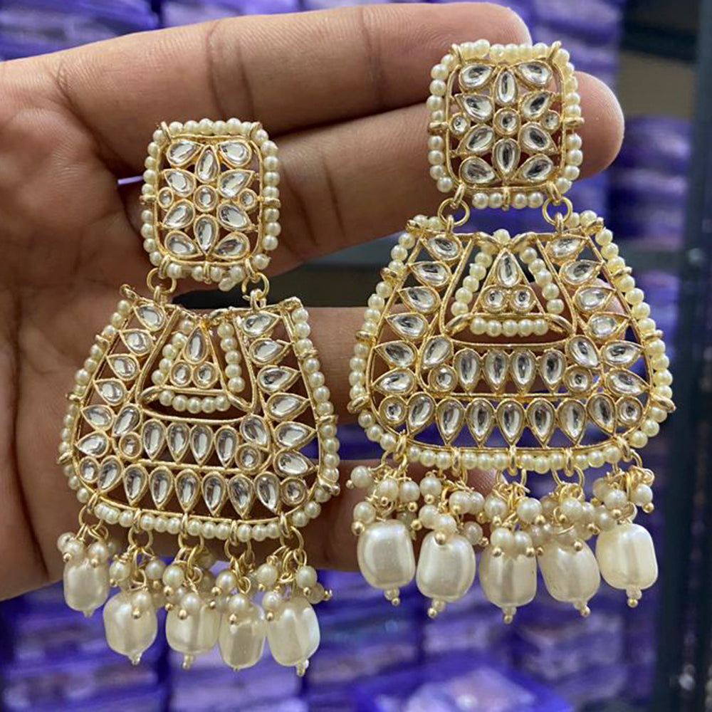 Sai Fashion Gold Plated Kundan And Beads Designer Dangler Earrings