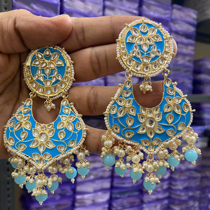 Sai Fashion Gold Plated Kundan And Meenakari Designer Dangler Earrings