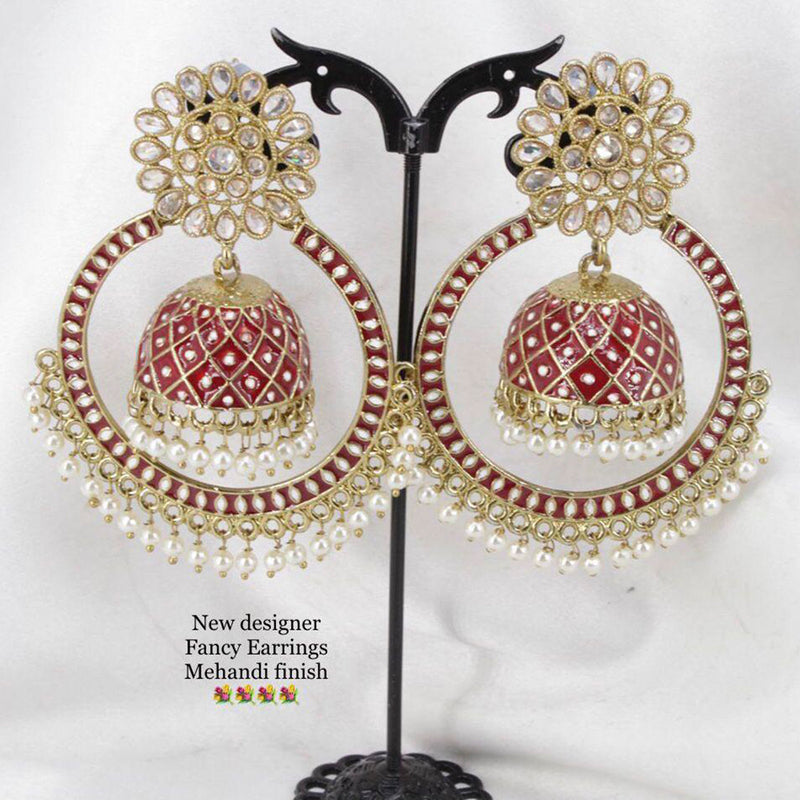 Sai Fashion Mehandi Finish Kundan And Meenakari Designer Dangler Earrings