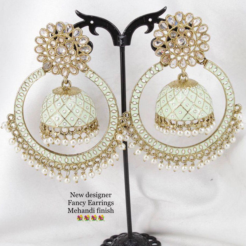 Sai Fashion Mehandi Finish Kundan And Meenakari Designer Dangler Earrings