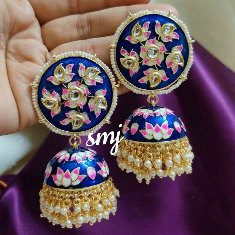 Sai Fashion Gold Plated Kundan And Meenakari Designer Jhumki Earrings